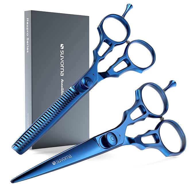 Suvorna Professional Hair Scissors with Thinning Shears | 2 Pcs Hair Shears | J2 Japanese Stainless Steel Hair Cutting Scissors | 5.5" Hair Shear Professional - tijeras de peluqueria profesional.