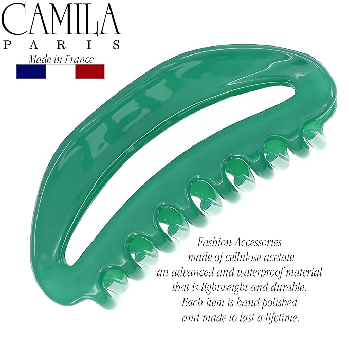 Camila Paris CP2581 French Hair Clips for Women, 3.5" Green, Large Claw Clip Strong Hold All Day, No Damage No Slip Claw Clips for Thick Curly Wavy Fine Straight Hair, Jaw Clip Made in France