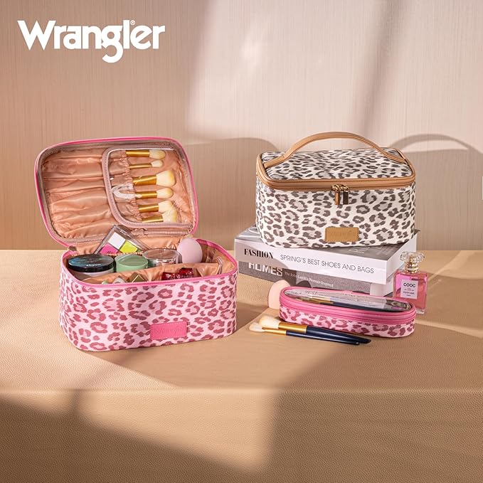 Wrangler Travel Makeup Bag 2pcs Set Cosmetic Bag with Makeup Brush Holder