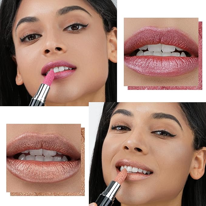 Anglicolor 2pcs Metallic Pink and Nude Lipstick High Impact Lipcolor,Moisturizing Creamy Formula,Frosted Lipstick For Women,Girls,Full-Coverage Lip Color