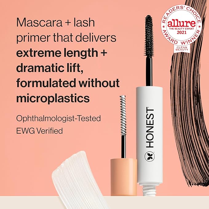 Honest Beauty 2-in-1 Extreme Length Clean Mascara, Primer, Black,.27 fl oz