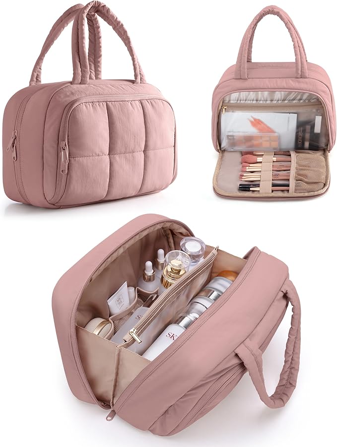 Marscamd Travel Makeup Bag for Women, Medium Size, Puffy Cosmetic Organizer