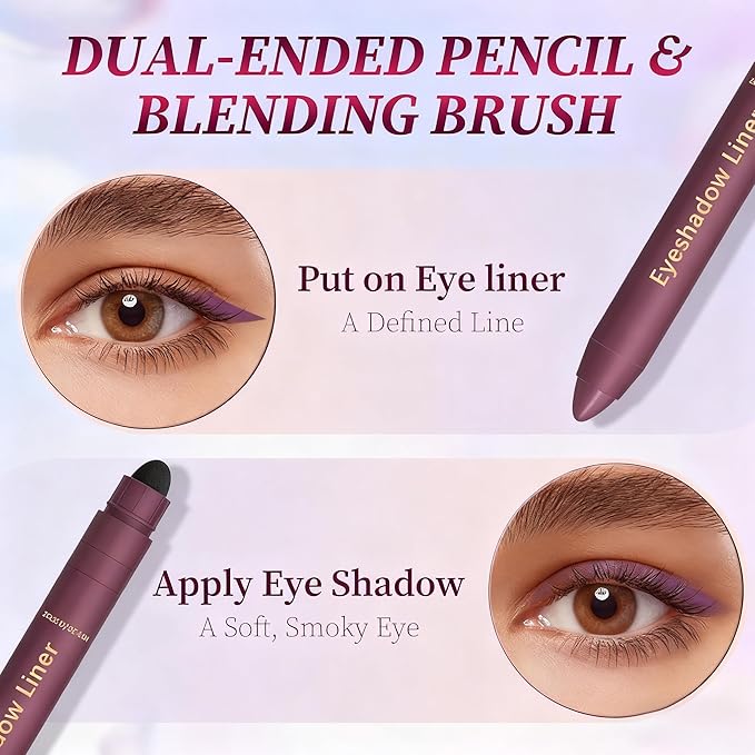 VFFWBB Shadow Liner 2-in-1 Eyeliner Eyeshadow, Waterproof Smudge Proof Plum Shimmer for Natural and Smoky Eyes, Easy to Apply