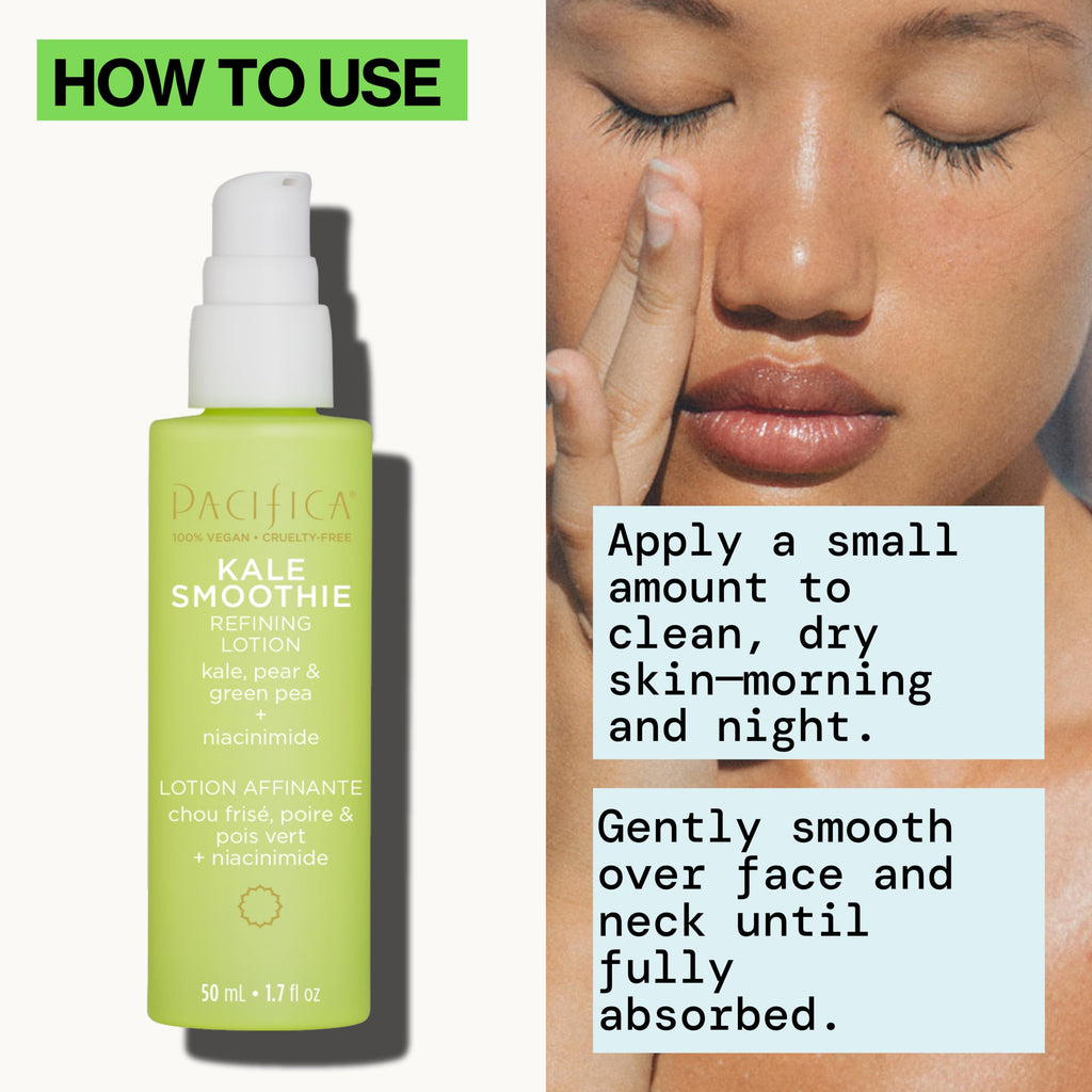 Pacifica Kale Smoothie Face Lotion, Refining Skincare, Face Moisturizer, Niacinamide, Vitamin C and E, Minimize Pores, Face Serum, For All Skin Types, Oily, Combination, Vegan, 1.7 fl oz (1 Count