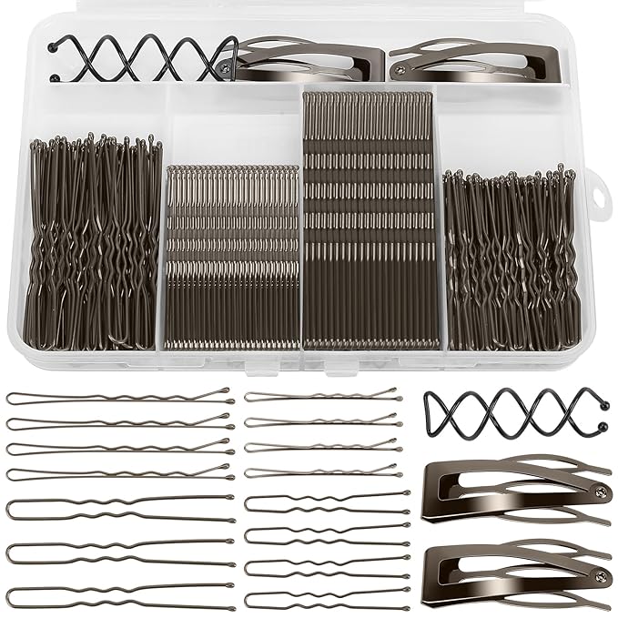FLAREANN Gray Bobby Pins Set with U Shape Pins, Spiral Pin & Snap Clips