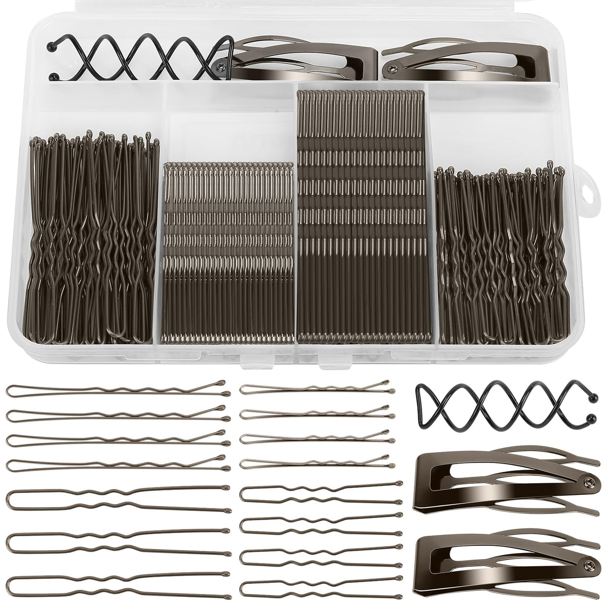 FLAREANN Gold Bobby Pins Set with U Shape Pins, Spiral Pin & Snap Clips