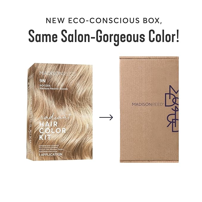Madison Reed Radiant Hair Color Kit - 9N Medium Neutral Blonde (Nocera Blonde), Permanent Hair Dye, Dimensional Gray Hair Blending | PPD-Free & Ammonia-Free, 2 Pack