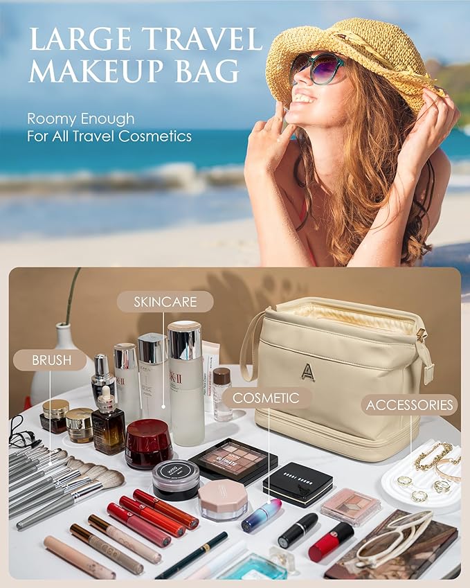 Bridesmaid Proposal Gifts, Makeup Bag, Personalized Double Layer Cosmetic Bag with Makeup Brush Organizer, Large Capacity PU Leather Travel Toiletry Bag Bride Gifts, Bridal Party Gifts