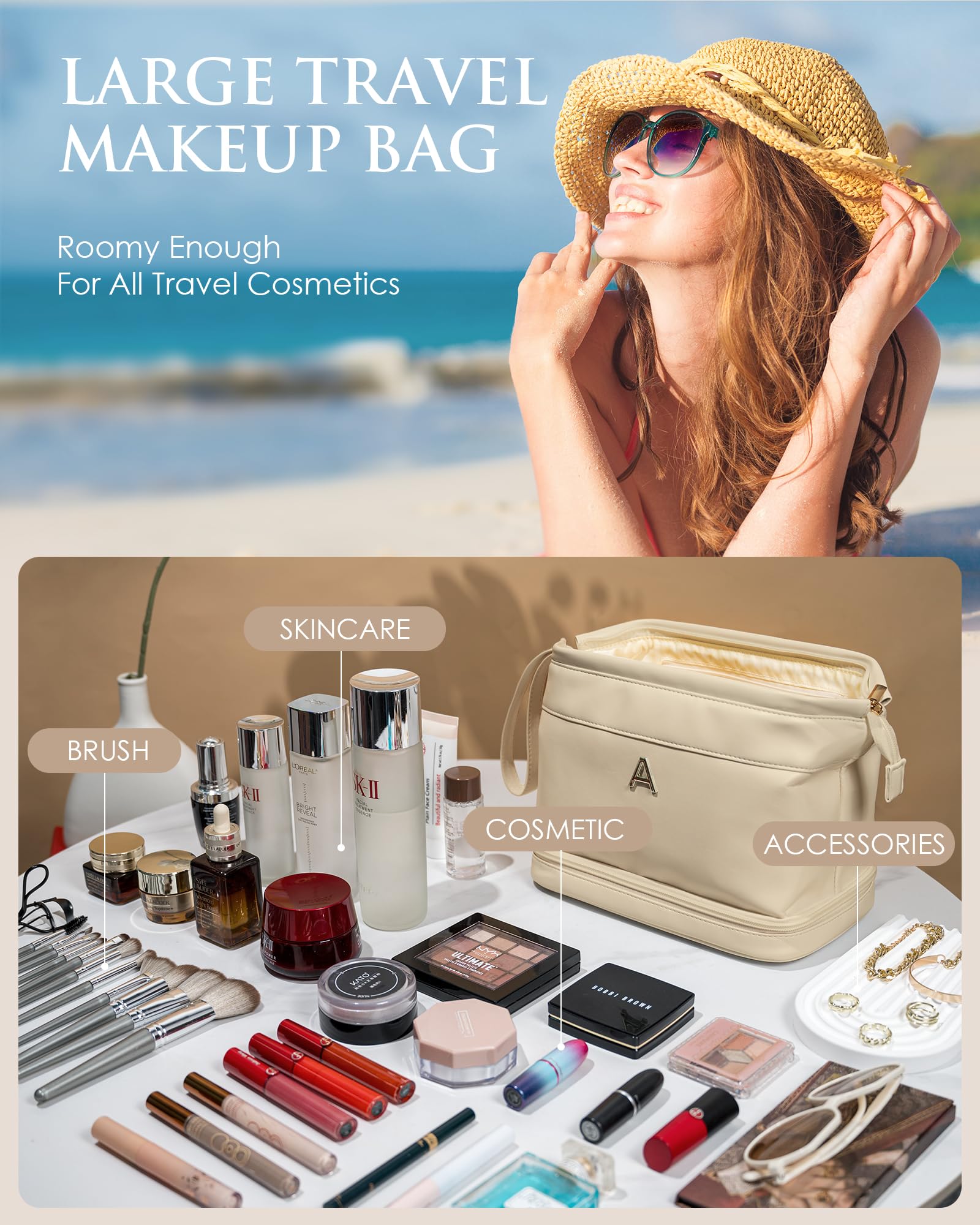 Vogewood Monogrammed Gift for Women Girls, Initial Makeup Bag, Personalized