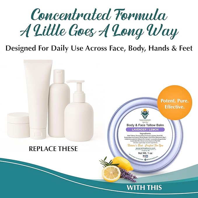 Grass-Fed Beef Tallow Balm for Face & Body - Lavender & Lemon - 1oz