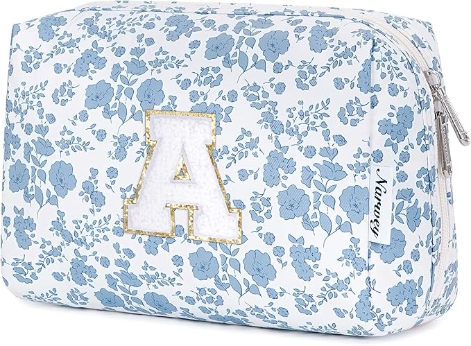Narwey Initial Makeup Bag, Graduation Gifts for Teen Girls kids Tween, Trendy Stuff 6-18 Years Old, Personalized Monogram Travel Cosmetic Bag, Birthday Teacher Bridesmaid Mom Gifts for Women (A)