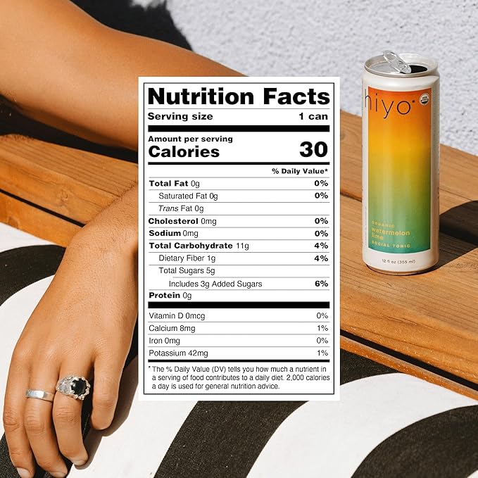 Hiyo Organic Social Tonic – Watermelon Lime, 12 Pack - Non-Alcoholic Functional Seltzer, Flavored Sparkling Water Crafted with Organic Adaptogens, Nootropics & Botanicals