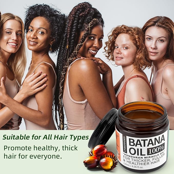 Batana Oil for Hair Growth Dr. Sebi 100% Natural, Unrefined and Organic Batana Oil from Honduras, for Frizz, Split Ends, Texture & Shine, 4.06 Ounce Jar