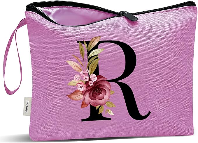 Vavabox A-Z Personalized Makeup Bag, Birthday Gifts for Women Mom, Gifts for Best Friend, Bride Bridesmaid Cosmetic bag (R, 07-Purple)