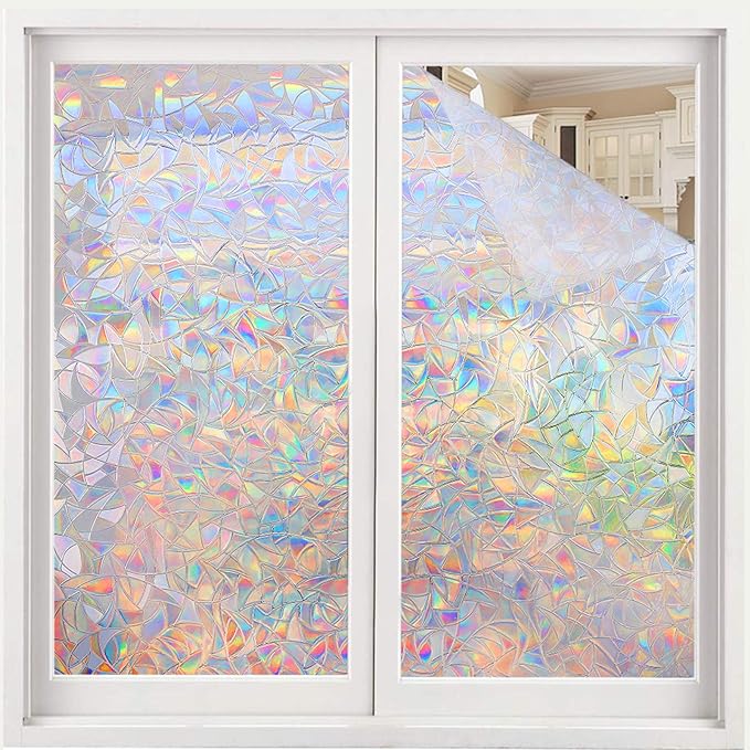 Volcanics Window Privacy Film, Stained Glass Rainbow Cling, 35.4" x 118"