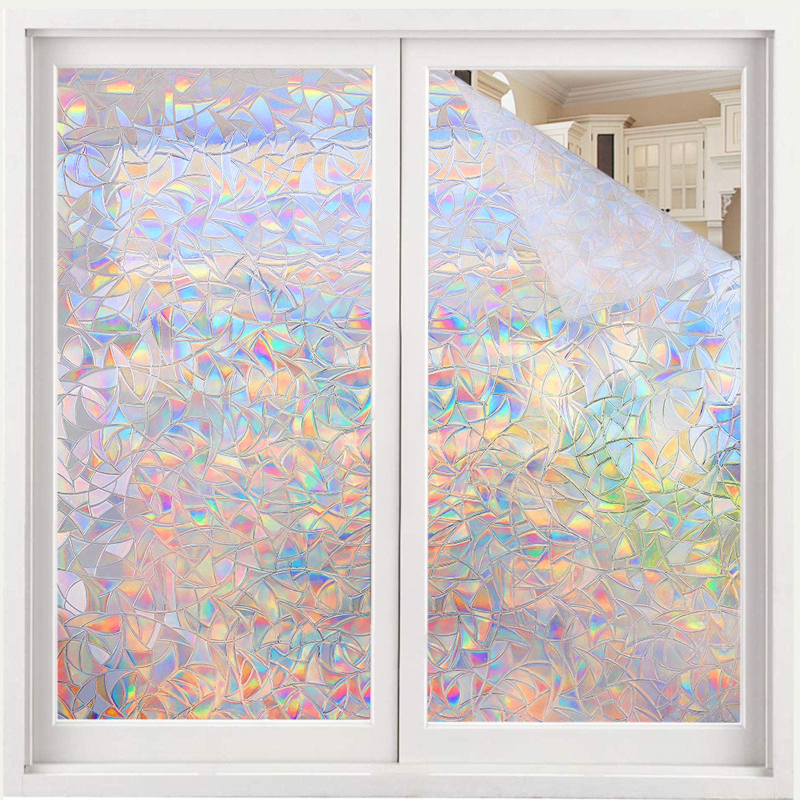 Volcanics Window Privacy Film, Stained Glass Rainbow Cling, 17.5" x 78.3"