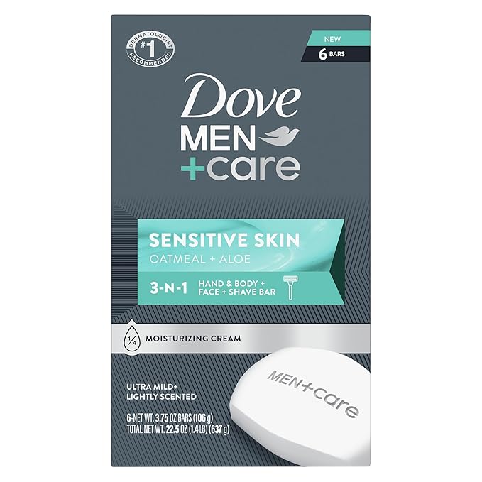DOVE MEN + CARE Hand Body Face Shave Bar, Sensitive Skin, 6 Count, 3.75 oz