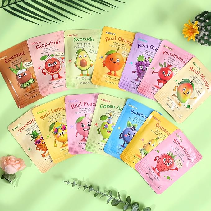 KONEUK 56 Pack Fruit Collagen Face Masks Skincare for Teens Girls