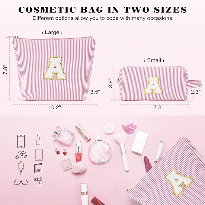 Fohufo Initial Makeup Bag Set - Cute Pink Stuff for Women, Makeup Pouch Cosmetic Bag, Travel Essentials Toiletry Bag, Birthday Christmas Gifts for Women, Light Pink K