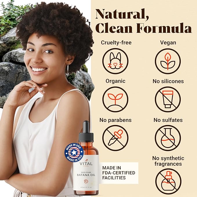Vital Strands Batana Oil for Hair Growth – 100% Pure & Organic Botana Oil from Honduras – Strengthens, Thickens & Restores Natural Hair – Cold Pressed Raw Scalp & Hair Treatment for Men & Women – 60ml