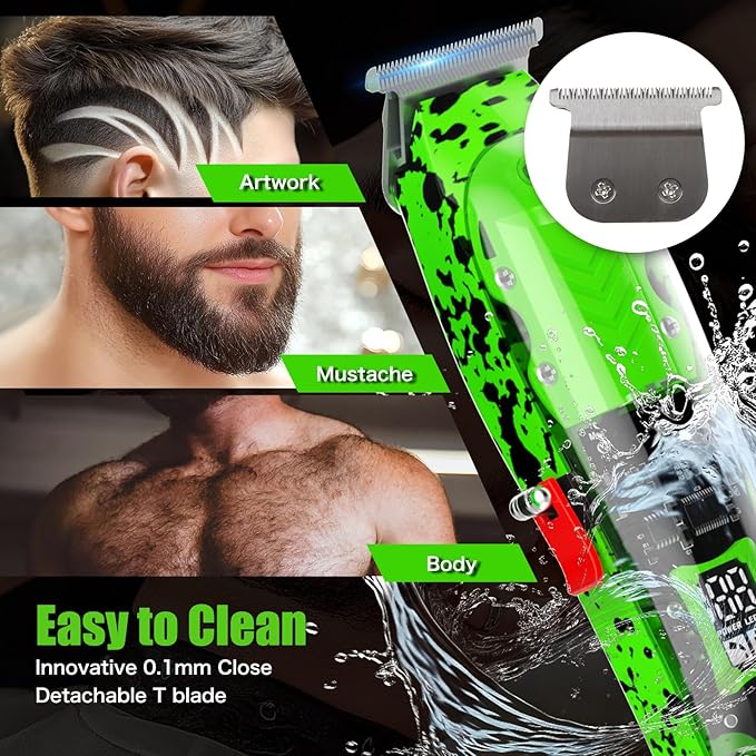 Tuanchuanrp Professional Hair Clippers for Men, Cordless Barber kit for Hair Cutting & Grooming, Hair Clippers and Trimmer Set for Barber Haircut with LED Display, 8 Fade Taper Combs(Green Set)