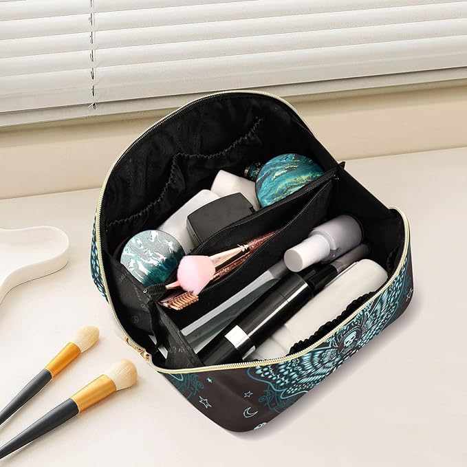 MNSRUU Makeup Organizer Bag, Gothic Skull Butterfly Travel Makeup Bags Makeup Vanity Case Large Capacity Rhombus Cosmetic Toiletry Bag for Girl Women Ladies