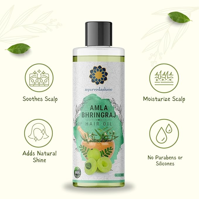 AYURVEDASHREE Hair Oil, 200 ml with Amla, Bhringraj, Brahmi, Methi, Shikakai, Neem, Henna, Pine, Clove, Eucalyptus & Citronella Oil