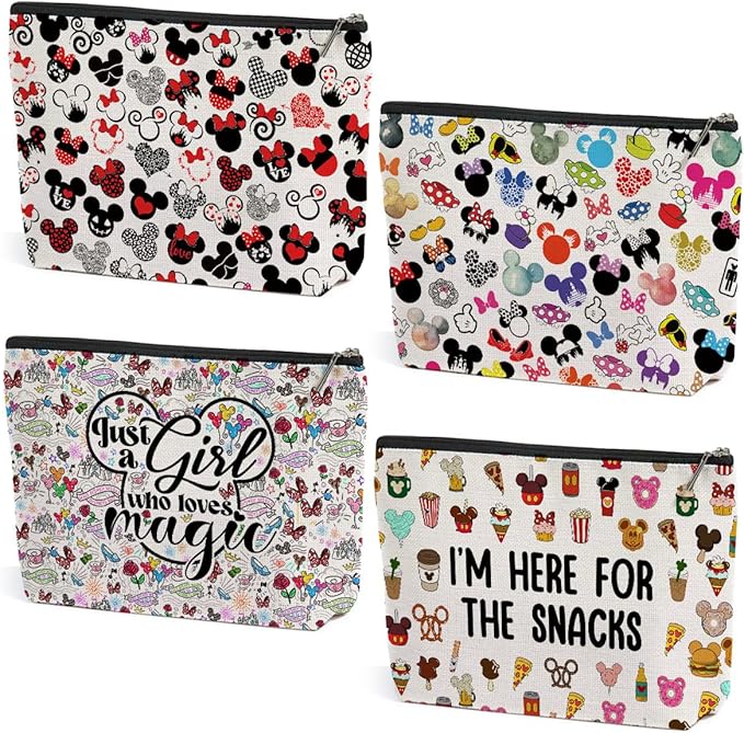 4Pcs Cute Cartoon Print Makeup Bag Magic Cartoon Mouse Cosmetic Bag