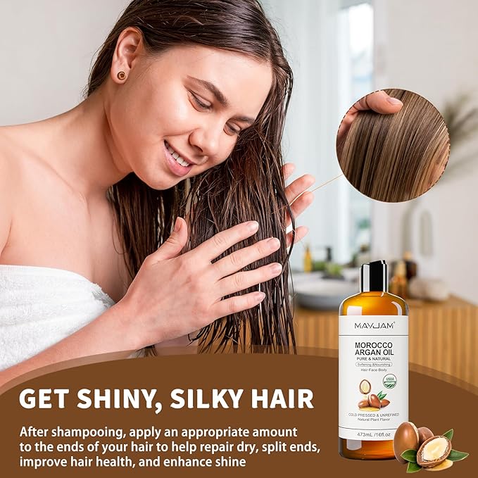MAYJAM Moroccan Argan Oil 16 Oz, Moisturizing Body Skin Face Hair Scalp