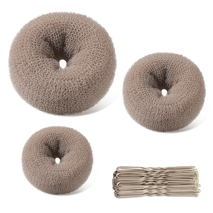 TsMADDTs Hair Bun Set, Tan Brown Hair Donut Bun Maker with U Pins for Dance