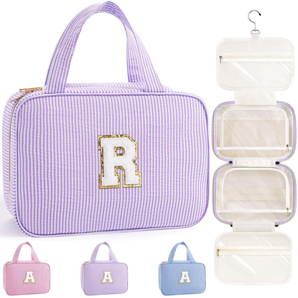TOPEAST Travel Toiletry Bag Initial Makeup Bag for Teen Girls - Birthday Gifts for 7 8 9 10 11 12 13 14 15 16 17 18 Year Old Girls, Teen Girl Gifts Trendy Stuff - Letter R, Purple