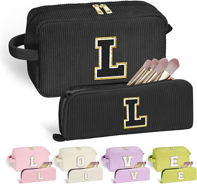 YOOLIFE Valentine Gifts Makeup Bag - Teacher Daughter Mom Sister Wife Girlfriend Valentines Day Gifts for Her Women Makeup Travel Bag Makeup Brush Bag Makeup Bags for Women Birthday Her Gifts Letter L