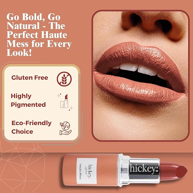 Hickey Lipstick Refill - Haute Mess (Terracotta) - Hydrating Formula with Jojoba Oil, Long Lasting Velvet Finish Lipstick for Women - Vegan & Gluten-Free