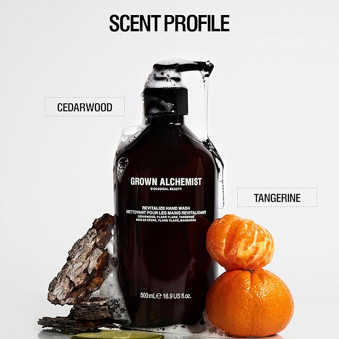 Grown Alchemist Revitalize Hand Wash + Refill Set – Natural Liquid Hand Soap with Ylang Ylang, Tangerine & Cedarwood – Gentle, Hydrating Kitchen & Bathroom Soap, Botanical Cleanser for Sensitive Skin
