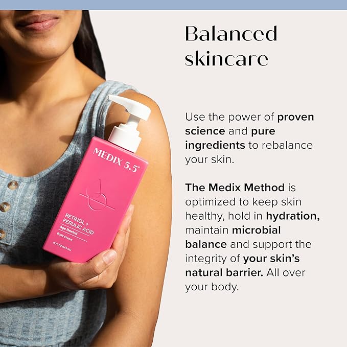 Medix 5.5 Vitamin C Body Wash + Retinol Body Lotion Crepey Skin Moisturizer 2-Piece Set, Anti Aging Body Cream + Gel Body Cleanser Skincare Set for Women, Men, & Firmer Looking Skin