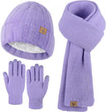 LOROME Winter Beanie Hat Gloves Scarf, Cashmere Hat Gloves Scarf Set Women