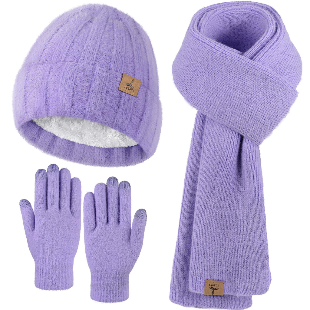 LOROME Winter Beanie Hat Gloves Scarf, Cashmere Hat Gloves Scarf Set Women