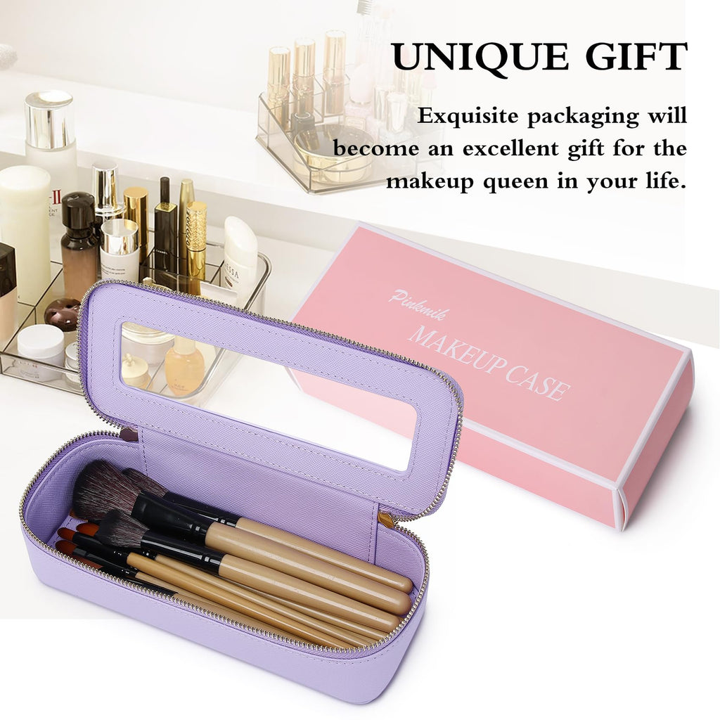 Pinkmik Makeup Brush Bag Slim Clear Makeup Bag Transparent Travel Cosmetic Case & Toiletry Bag with Zipper Small Beatuy Makeup Bag Purse Organizer for Women (X/Purple, SLIM)