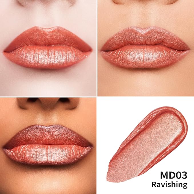 Oulac Orange Lipstick for Women - Metallic Lip Glos, Long Lasting Lipstcik Liquid, Waterproof, High Impact Lip Color, Oil-Based Formula, Vegan & Cruelty-Free, MD03