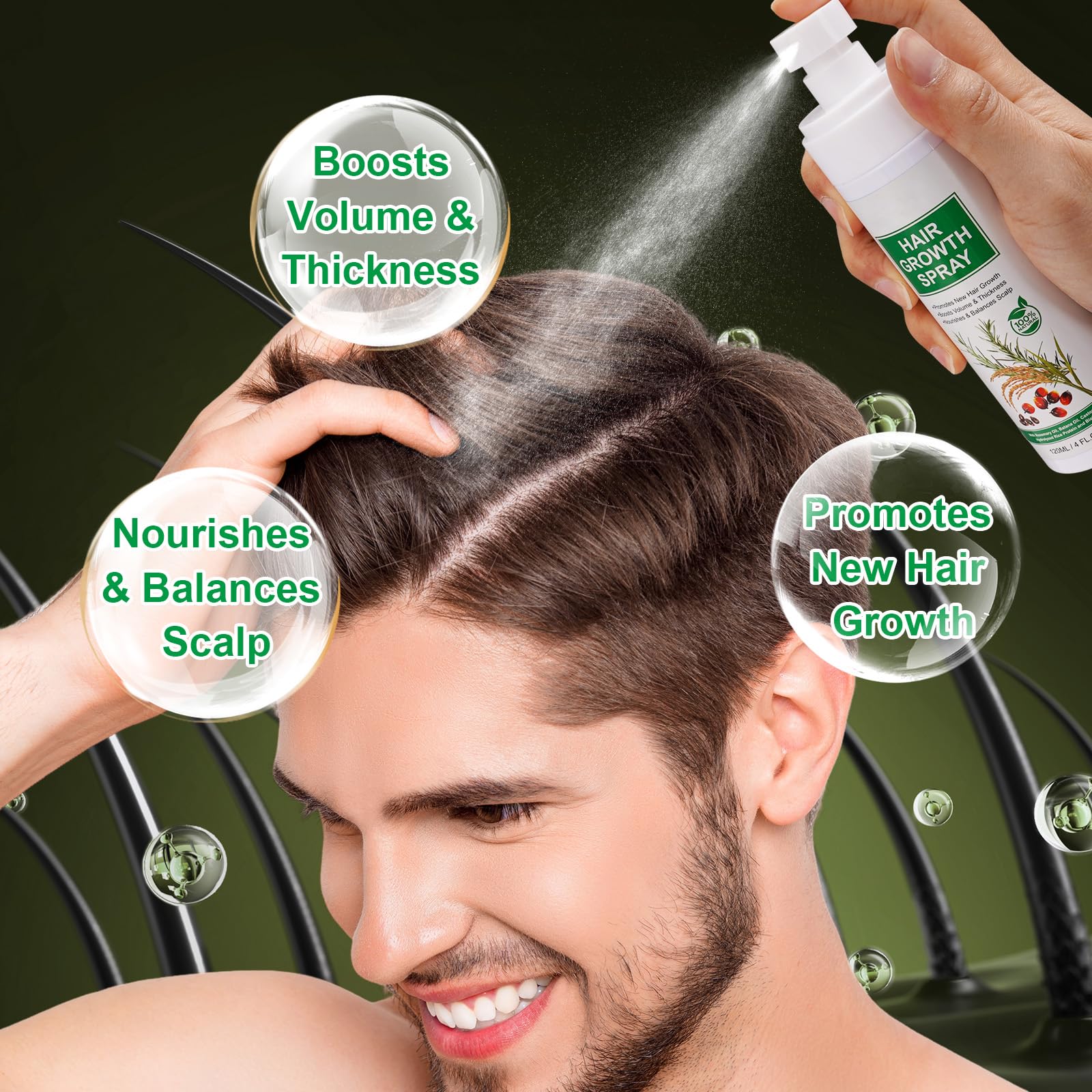 Hair Growth Serum Spray, Natural Hair Growth Spray With Biotin, Batana, Rosemary, and Castor Oil, Caffeine Ginseng Scalp Care Treatment, Thinning Hair Regrowth Thickening for Women Men 4 Fl Oz