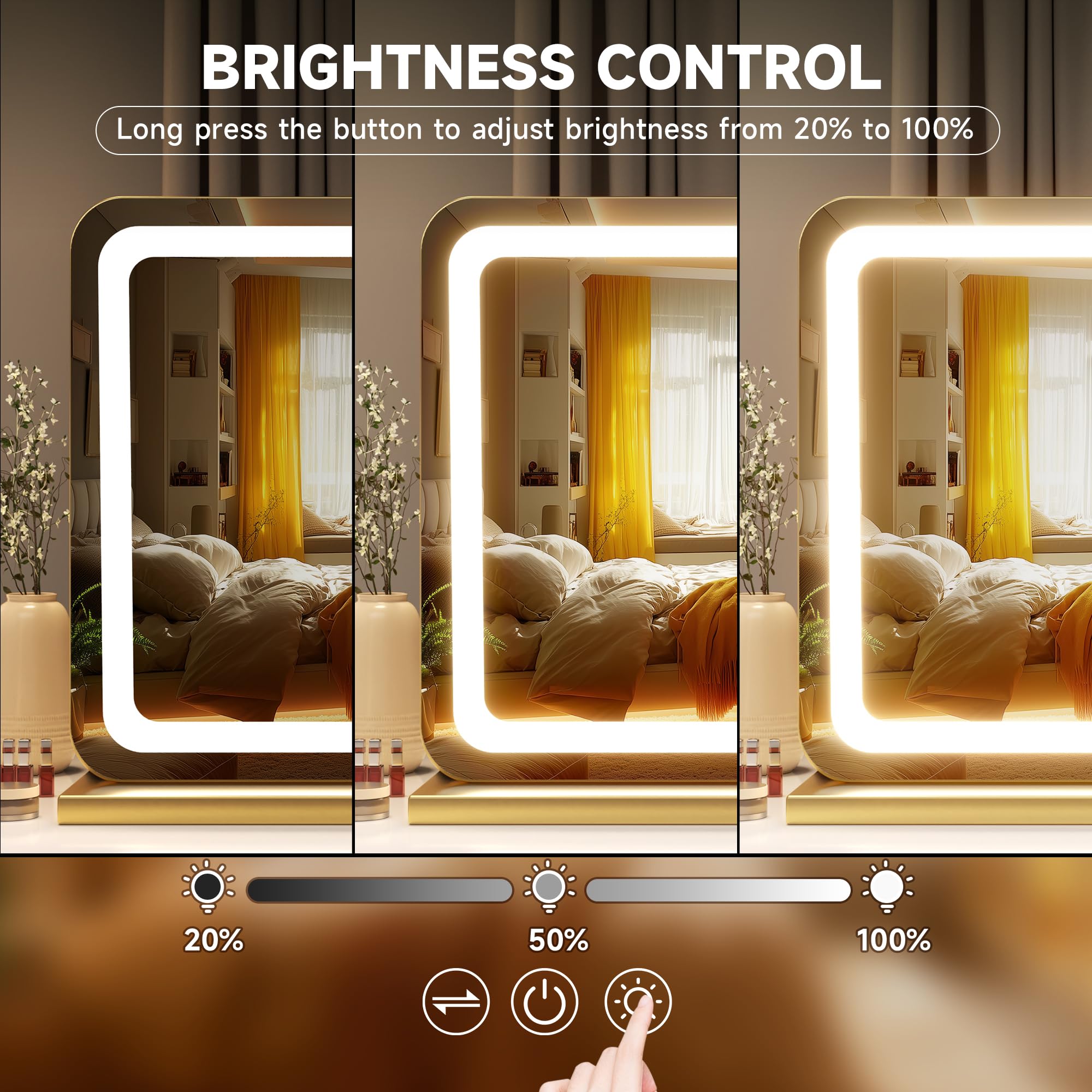 Hasipu Vanity Mirror with Lights, 31.5" x 22" LED Makeup Mirror, Lighted Makeup Mirror with Dimmable 3 Modes, Touch Screen Control Vanity Mirror Round Gold