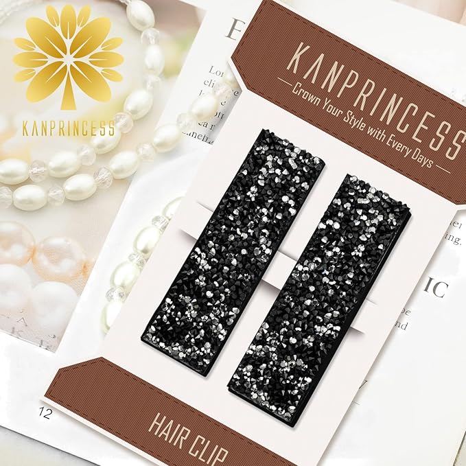 Kanprincess Rhinestone and Crystal Hair Clips 2-Pack, Sparkly Barrettes & Elegant Bling Accessories for Women & Girls(Set15)