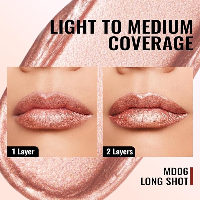 Oulac Bronzy Pink Lipstick for Women, Metallic Shine Liqiud Lip Gloss, Long Lasting Waterproof Lipstick, Oil-Based Formula, Transferpfoof, Vegan & Cruelty-Free Makeup MD06