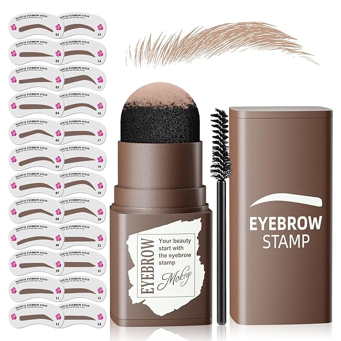Eyebrow Stamp Stencil Kit - Brow Stamp for Shaping with Eyebrow Brush, Long-Lasting Waterproof Brow Shaping Kit with 24 Eyebrow Stencils (Light Brown)