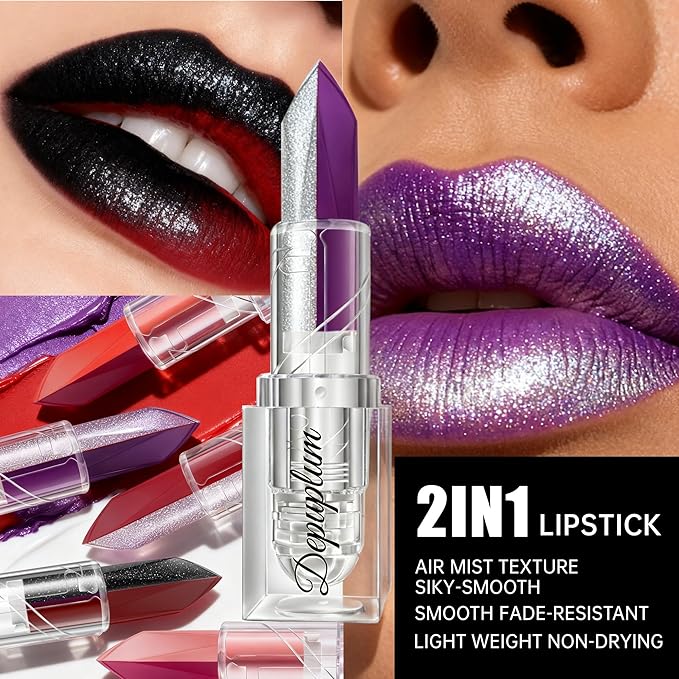 Depuplum Purple Matte Lipstick Silver Lipstick Ombre Lips Dual Tone