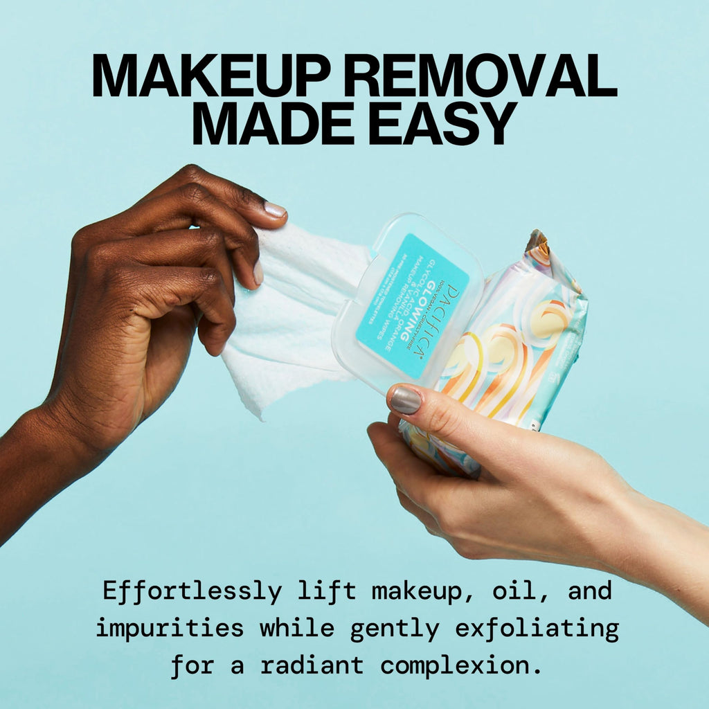 Pacifica Vegan Face Cleansing Wipes, Makeup Remover Wipes w/Glycolic Acid, Aloe Vera & Coconut Water Exfoliating & Hydrating Facial Towelettes for All Skin Types (120 Count) Clean Beauty Cruelty-Free