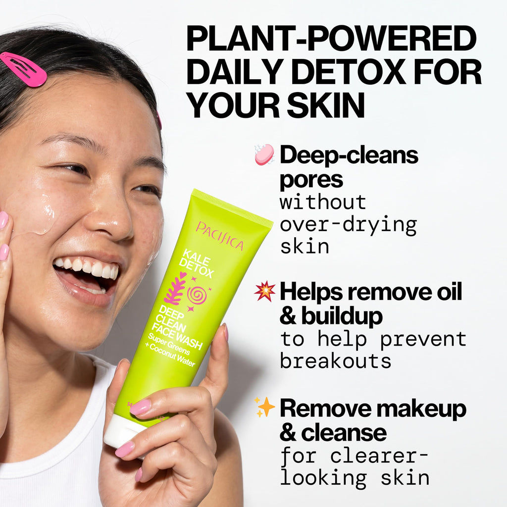 Pacifica Kale Detox Face Wash for Oily & Acne-Prone Skin, Deep Cleansing Facial Cleanser & Makeup Remover with Super Greens Kale, Seaweed & Clay, 5 fl oz –Clean Beauty, Vegan & Cruelty-Free