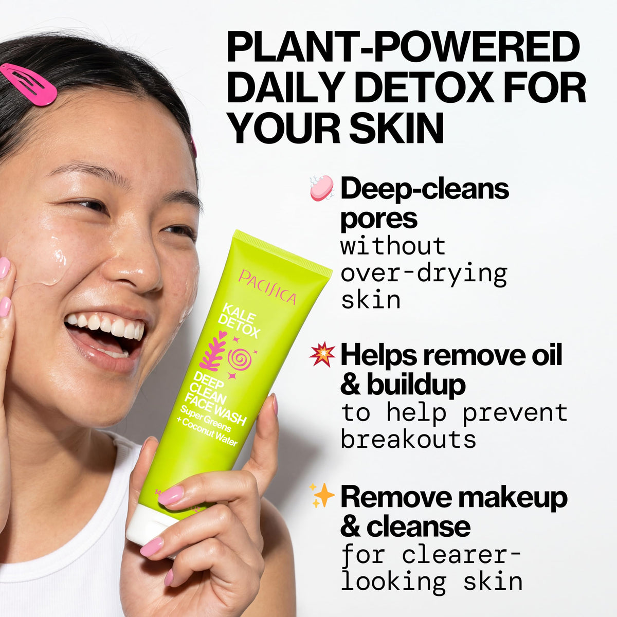 Pacifica Kale Detox Face Wash for Oily & Acne-Prone Skin, Deep Cleansing Facial Cleanser & Makeup Remover with Super Greens Kale, Seaweed & Clay, 5 fl oz –Clean Beauty, Vegan & Cruelty-Free