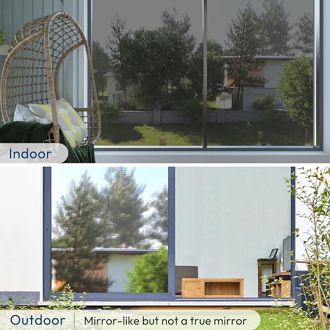 rabbitgoo Window Privacy Film One Way Window Tint for Home, Removable Reflective Heat Sun Blocking Anti UV Glass Door Covering, Mirror Tinting Film House Office, 23.6 in X 13.1 Feet, Black Silver
