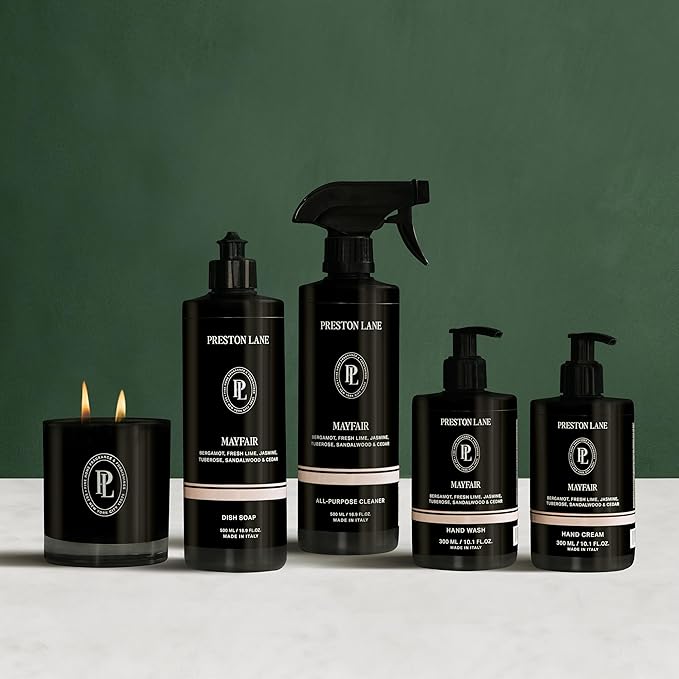 Preston Lane Hand Soap, Dish Soap, Candle & Cleaner Spray Set, Mayfair